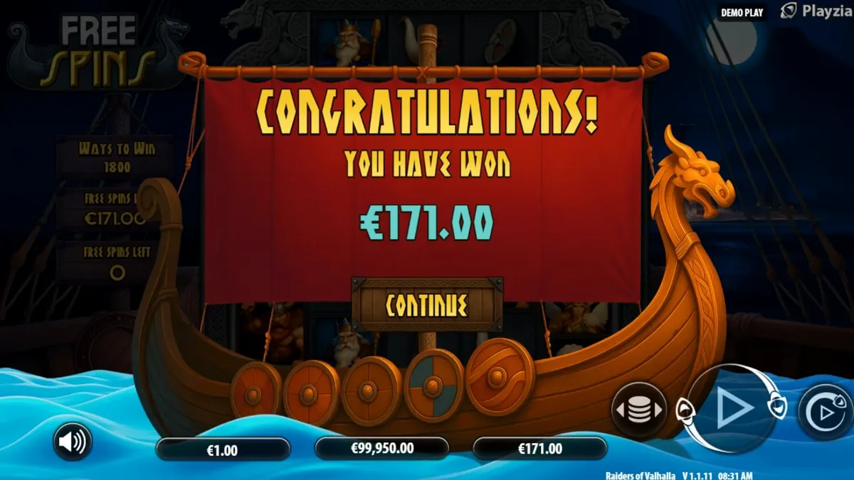 Prajurit Viking berdiri di depan gerbang Valhalla dalam slot Raiders of Valhalla Megaways